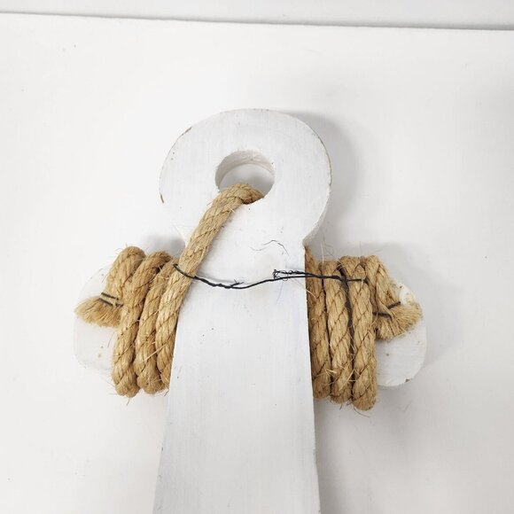 VTG White Distressed Wood Ship Anchor 3 Hook Wall Hanger Rack Nautical Coastal - Picture 5 of 7